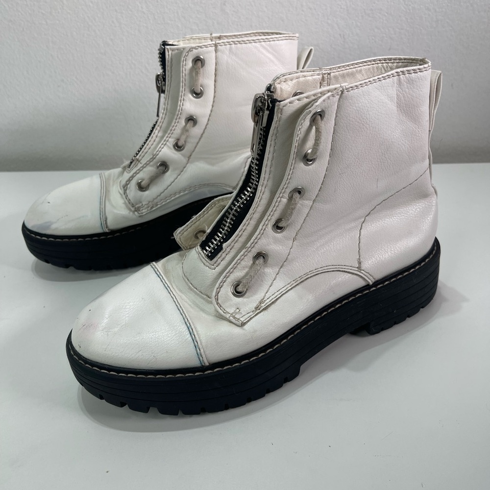 Forever 21 White Combat Boots Women 8 Lace-Up Zip  Chunky Sole Punk Moto Biker
